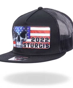 Riding Gear Hot Leathers SPA4271 Black 2022 Sturgis Patriot Skull Snapback Hat