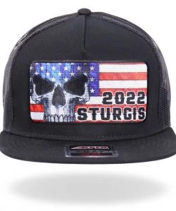 Riding Gear Hot Leathers SPA4271 Black 2022 Sturgis Patriot Skull Snapback Hat