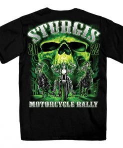 Hot Leathers Riding Gear 2022 Sturgis Motorcycle Rally #1 Design SPB1001 Men’s Skull Riders Black T Shirt