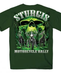 Hot Leathers Riding Gear 2022 Sturgis Motorcycle Rally #1 Design SPB1003 Skull Riders Forrest Green T Shirt