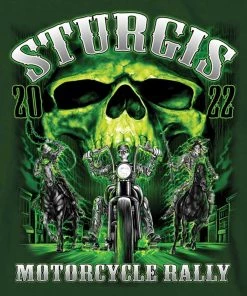 Hot Leathers Riding Gear 2022 Sturgis Motorcycle Rally #1 Design SPB1003 Skull Riders Forrest Green T Shirt