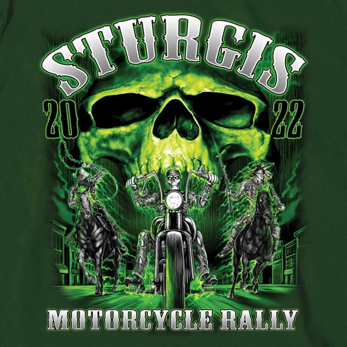 Hot Leathers Riding Gear 2022 Sturgis Motorcycle Rally #1 Design SPB1003 Skull Riders Forrest Green T Shirt