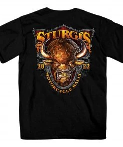 Hot Leathers Riding Gear 2022 Sturgis Motorcycle Rally SPB1005 Crazy Buffalo Men's Black T Shirt