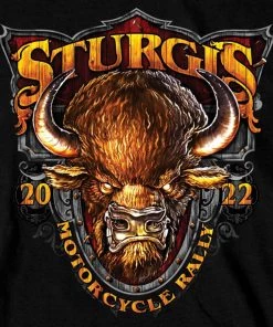 Hot Leathers Riding Gear 2022 Sturgis Motorcycle Rally SPB1005 Crazy Buffalo Men's Black T Shirt
