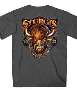 Hot Leathers Riding Gear 2022 Sturgis Motorcycle Rally SPB1007 Crazy Buffalo Men's Charcoal T Shirt