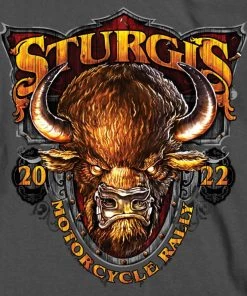 Hot Leathers Riding Gear 2022 Sturgis Motorcycle Rally SPB1007 Crazy Buffalo Men's Charcoal T Shirt