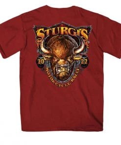 Hot Leathers 2022 Sturgis Motorcycle Rally SPB1008 Crazy Buffalo Men's Cardinal T Shirt