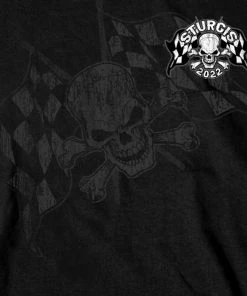 Hot Leathers Riding Gear 2022 Sturgis Motorcycle Rally SPB1009 Men’s Skull And Checkered Flag Black T Shirt