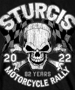 Hot Leathers Riding Gear 2022 Sturgis Motorcycle Rally SPB1009 Men’s Skull And Checkered Flag Black T Shirt