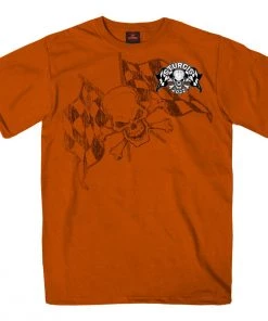 Hot Leathers Riding Gear 2022 Sturgis Motorcycle Rally SPB1011 Men’s Skull And Checkered Flag Orange T Shirt
