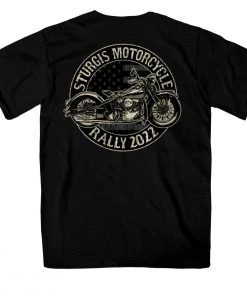 Hot Leathers 2022 Sturgis Motorcycle Rally SPB1013 Men’s Circle Motorcycle Black T Shirt