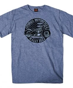 Hot Leathers Riding Gear 2022 Sturgis Motorcycle Rally SPB1014 Men’s Circle Motorcycle Heather Denim T Shirt