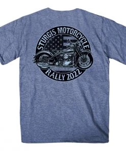 Hot Leathers Riding Gear 2022 Sturgis Motorcycle Rally SPB1014 Men’s Circle Motorcycle Heather Denim T Shirt