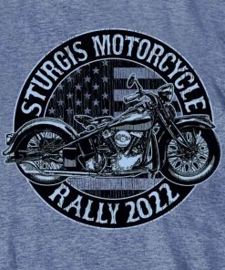 Hot Leathers Riding Gear 2022 Sturgis Motorcycle Rally SPB1014 Men’s Circle Motorcycle Heather Denim T Shirt