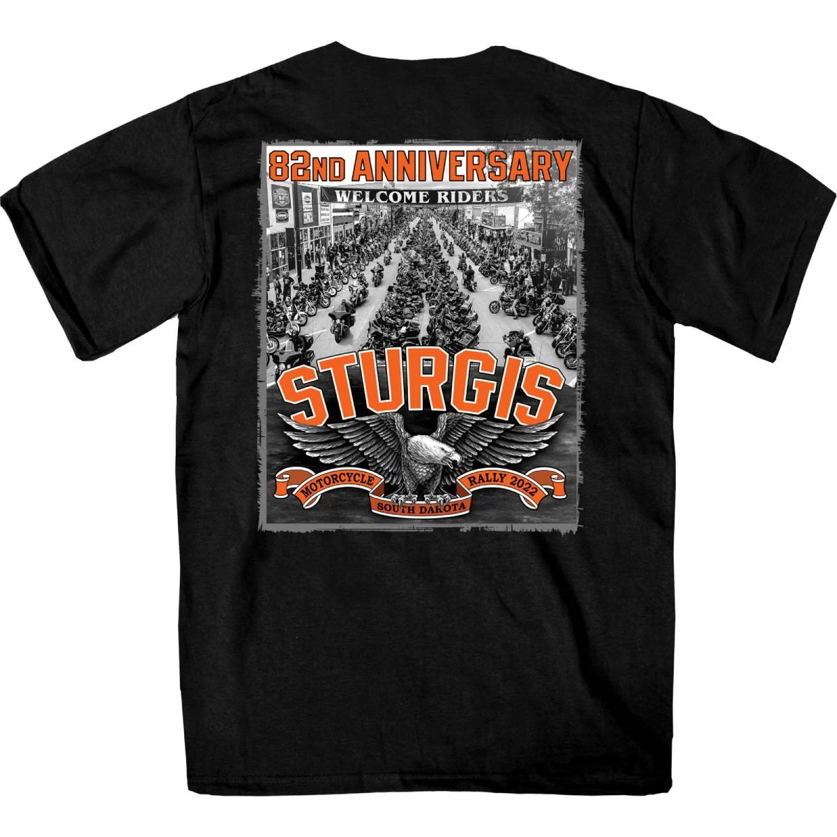Hot Leathers 2022 Sturgis Motorcycle Rally SPB1021 Men’s Main Street Photo Black T Shirt