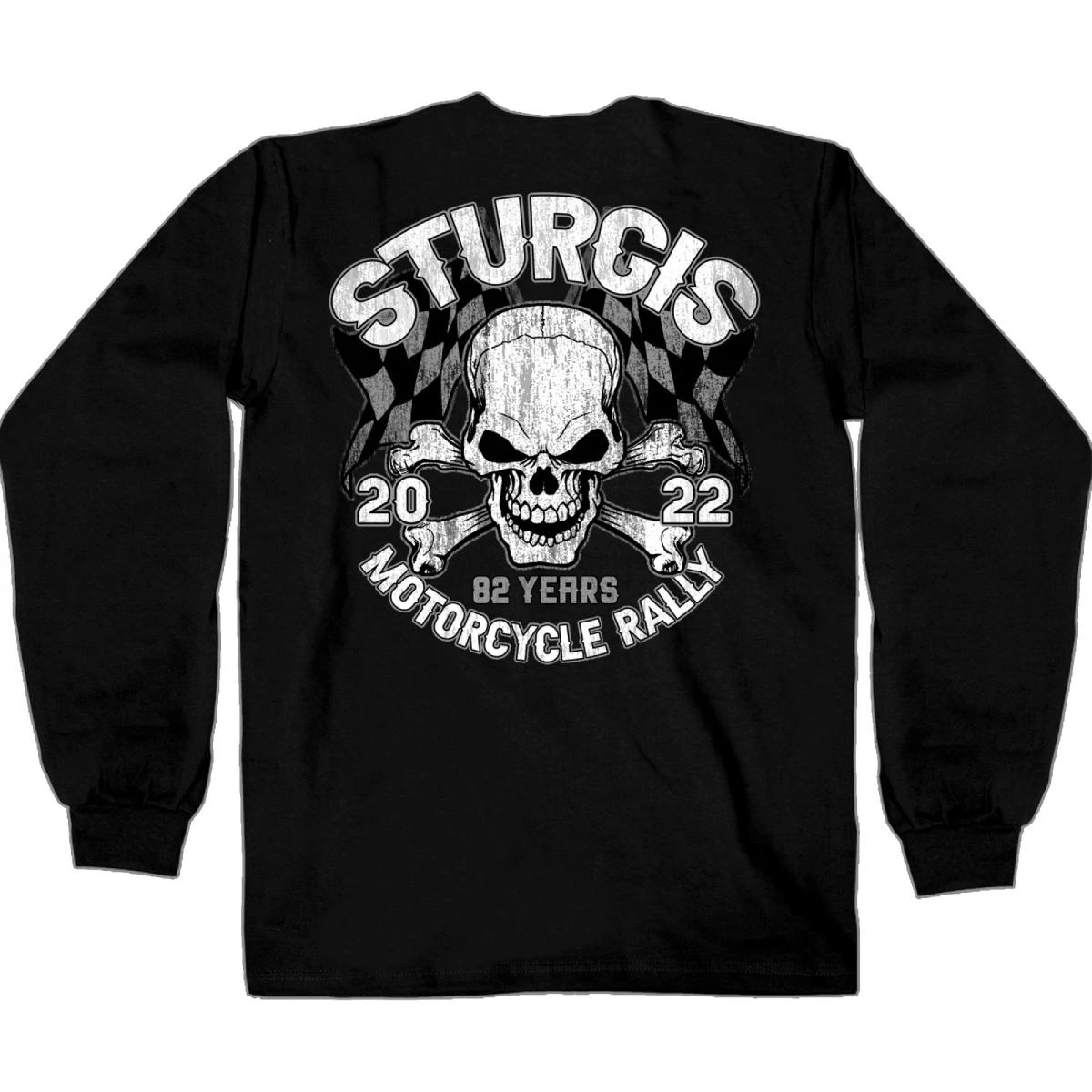 Hot Leathers Riding Gear 2022 Sturgis Motorcycle Rally SPB2009 Men's Black Skull And Checkered Flag Long Sleeve