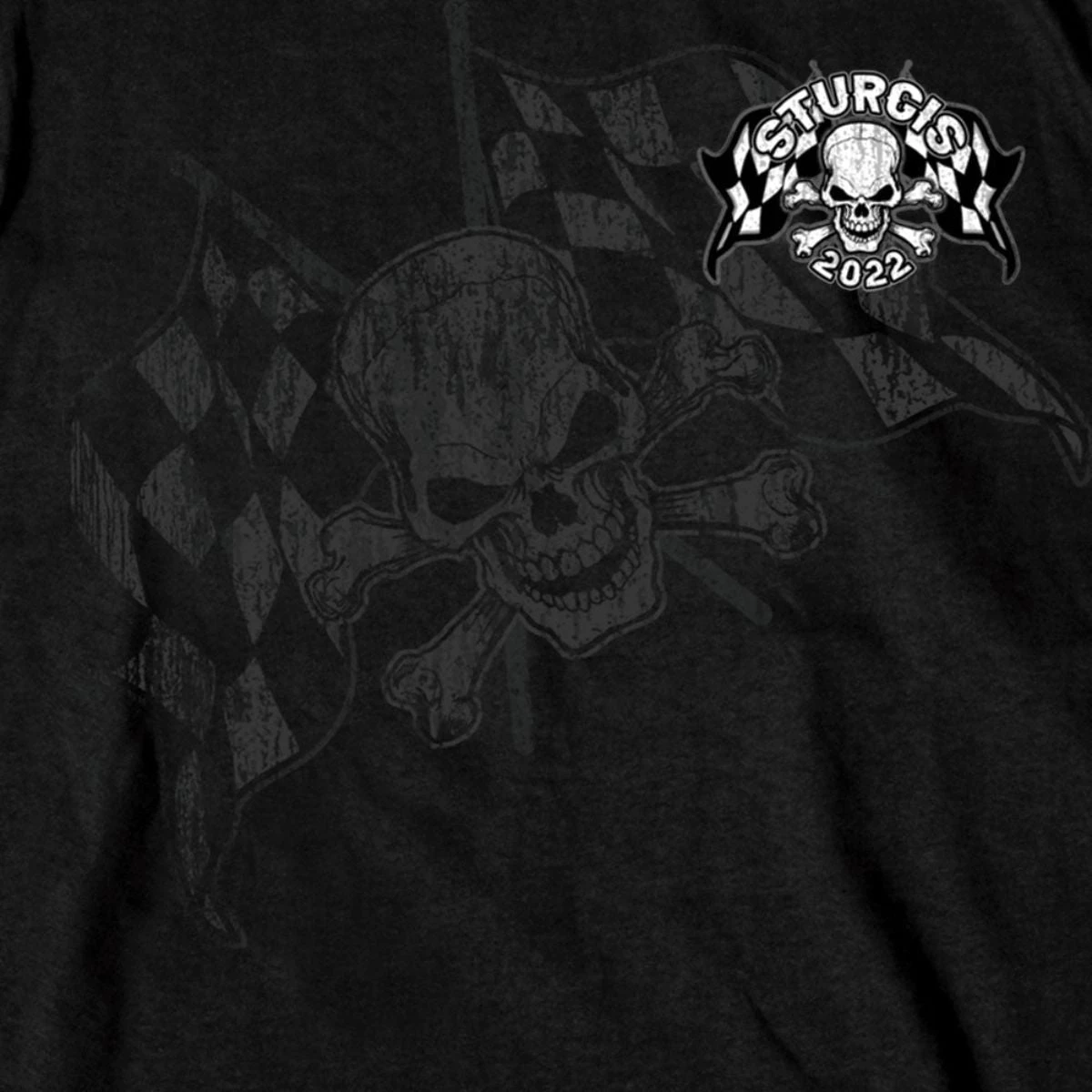 Hot Leathers Riding Gear 2022 Sturgis Motorcycle Rally SPB2009 Men's Black Skull And Checkered Flag Long Sleeve