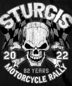 Hot Leathers Riding Gear 2022 Sturgis Motorcycle Rally SPB2009 Men's Black Skull And Checkered Flag Long Sleeve