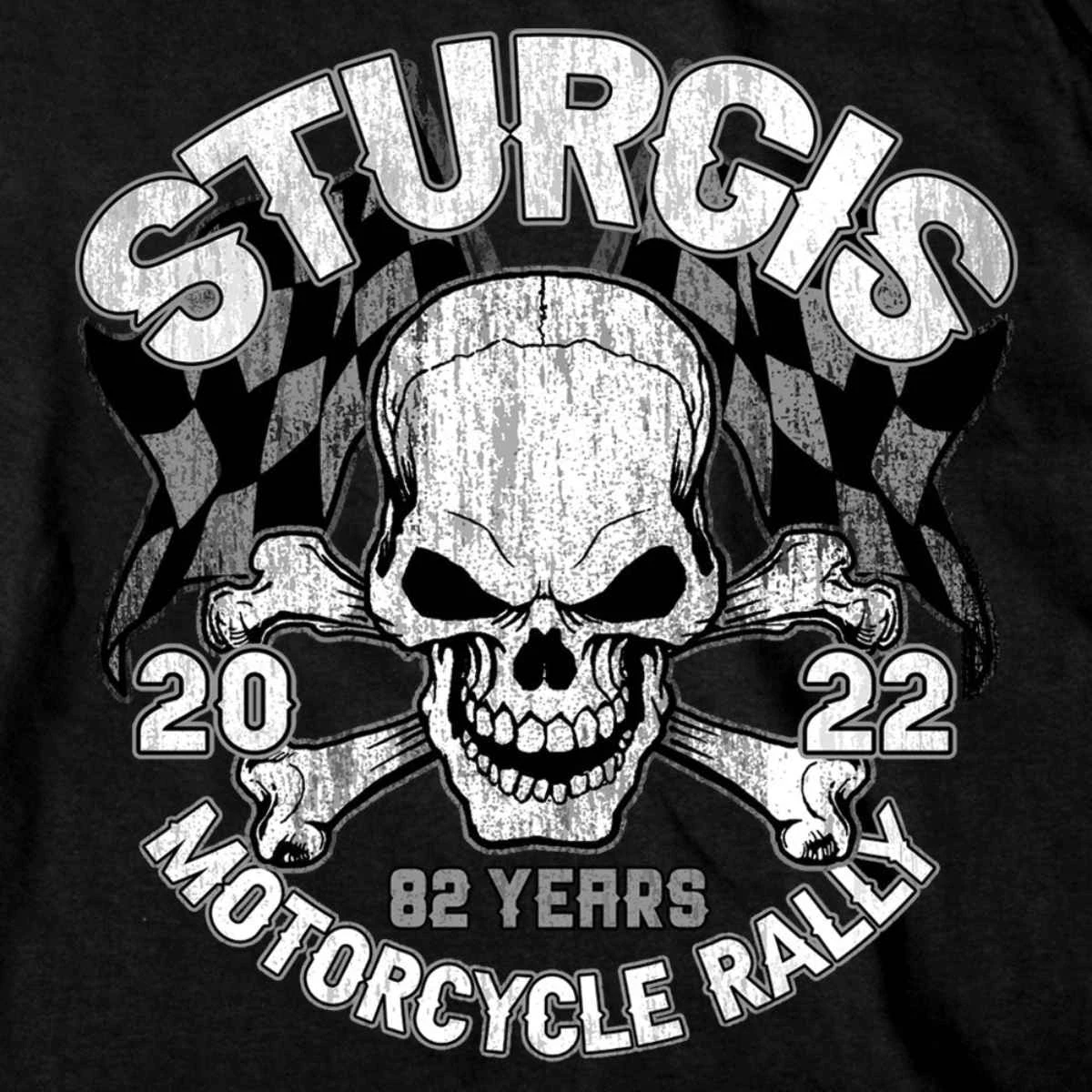 Hot Leathers Riding Gear 2022 Sturgis Motorcycle Rally SPB2009 Men's Black Skull And Checkered Flag Long Sleeve