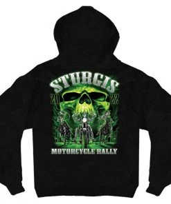 Hot Leathers 2022 Sturgis Motorcycle Rally #1 Design SPB4001 Men's Black Skull Riders Zip Up Hooded Sweatshirt