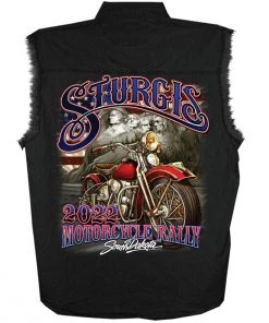 Hot Leathers 2022 Sturgis Motorcycle Rally SPB5033 Rushmore Men's Sleeveless Black Denim Shirt