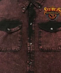 Hot Leathers 2022 Sturgis Motorcycle Rally SPB5038 Buffalo Crazy Men's Sleeveless Rust Dye Denim Shirt