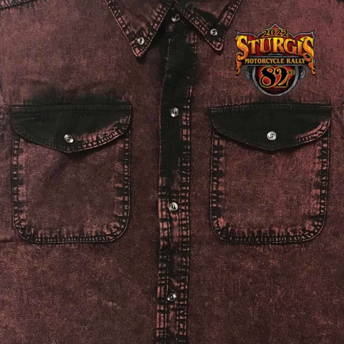 Hot Leathers 2022 Sturgis Motorcycle Rally SPB5038 Buffalo Crazy Men's Sleeveless Rust Dye Denim Shirt