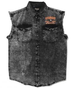 Hot Leathers 2022 Sturgis Motorcycle Rally SPB5041 Main Street Photo Men's Sleeveless Charcoal Dye Denim Shirt Sleveless Denim Shirts