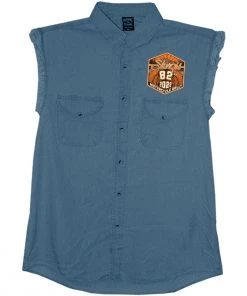 Hot Leathers 2022 Sturgis Motorcycle Rally SPB5042 Men's Blue 82nd Logo Sleeveless Denim Shirt Sleveless Denim Shirts