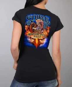 Hot Leathers Official 2021 Sturgis Motorcycle Rally SPL1733 Ladies Black #1 Design American Spirit T Shirt