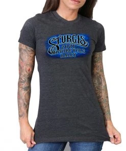 Hot Leathers Official 2021 Sturgis Motorcycle Rally SPL1734 Ladies Heather Dark Grey #1 Design American Spirit T Shirt