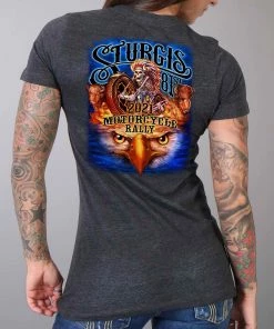 Hot Leathers Official 2021 Sturgis Motorcycle Rally SPL1734 Ladies Heather Dark Grey #1 Design American Spirit T Shirt