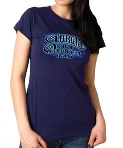 Hot Leathers Official 2021 Sturgis Motorcycle Rally SPL1735 Ladies Navy #1 Design American Spirit T Shirt