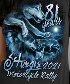 Hot Leathers Riding Gear Official 2021 Sturgis Motorcycle Rally SPL1736 Ladies Black Wolf Pack T Shirt