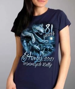 Hot Leathers Riding Gear Official 2021 Sturgis Motorcycle Rally SPL1737 Ladies Navy Blue Wolf Pack T Shirt