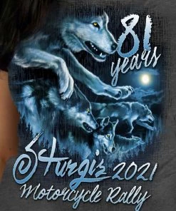 Hot Leathers Official 2021 Sturgis Motorcycle Rally SPL1738 Ladies Heather Dark Grey Wolf Pack T Shirt Riding Gear
