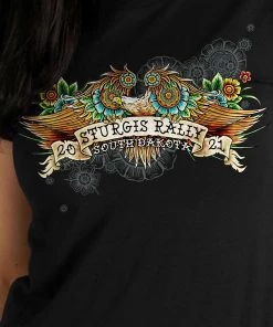 Hot Leathers Official 2021 Sturgis Ladies Black ‘Motorcycle Rally Tattoo Eagle’ Short Sleeve T-Shirt