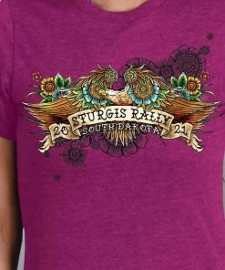 Hot Leathers Official 2021 Sturgis Motorcycle Rally SPL1740 Ladies Eggplant Tattoo Eagle T Shirt Riding Gear