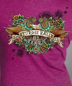 Hot Leathers Official 2021 Sturgis Motorcycle Rally SPL1740 Ladies Eggplant Tattoo Eagle T Shirt Riding Gear