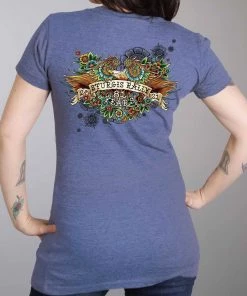 Hot Leathers Official 2021 Sturgis Motorcycle Rally SPL1741 Ladies Heather Blue Tattoo Eagle T Shirt Riding Gear