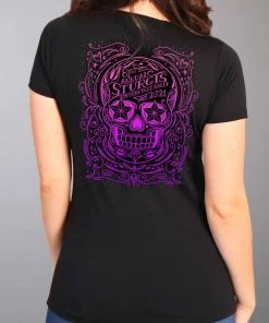 Hot Leathers Official 2021 Sturgis Motorcycle Rally SPL1742 Ladies Black Sugar Skull T Shirt