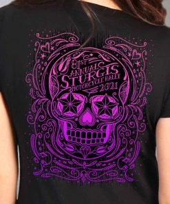 Hot Leathers Official 2021 Sturgis Motorcycle Rally SPL1742 Ladies Black Sugar Skull T Shirt