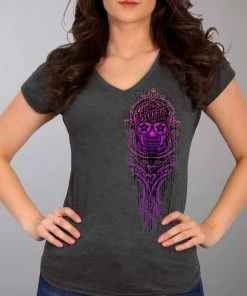 Hot Leathers Official 2021 Sturgis Motorcycle Rally SPL1743 Ladies Heather Dark Grey Sugar Skull T Shirt