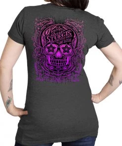 Hot Leathers Official 2021 Sturgis Motorcycle Rally SPL1743 Ladies Heather Dark Grey Sugar Skull T Shirt