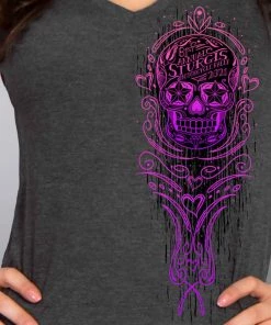Hot Leathers Official 2021 Sturgis Motorcycle Rally SPL1743 Ladies Heather Dark Grey Sugar Skull T Shirt