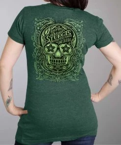 Hot Leathers Official 2021 Sturgis Motorcycle Rally SPL1744 Ladies Heather Dark Green Sugar Skull T Shirt