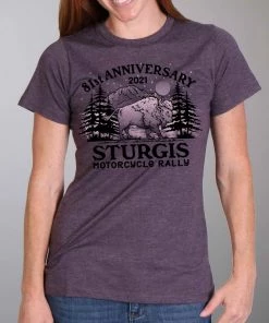 Hot Leathers Riding Gear Official 2021 Sturgis Motorcycle Rally SPL1747 Ladies Purple Camp T Shirt