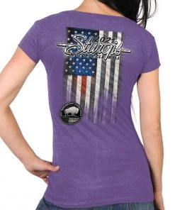 Hot Leathers Official 2021 Sturgis SPL1750 Ladies Motorcycle Rally Heartbeat Flag Heather Purple T-Shirt Riding Gear