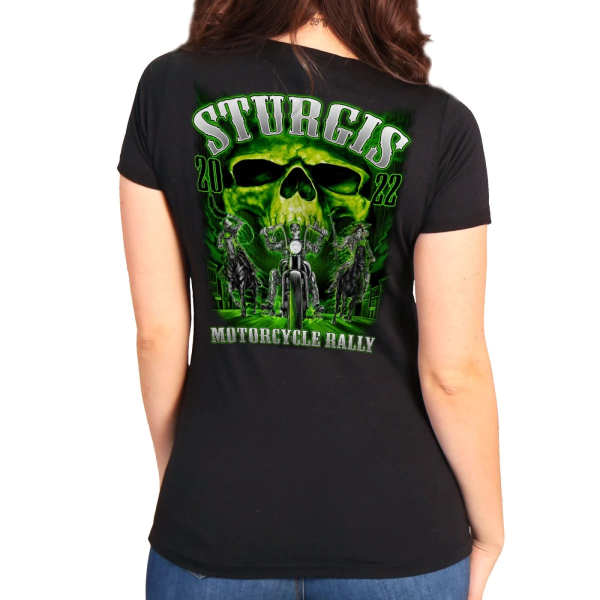 Hot Leathers 2022 Sturgis Motorcycle Rally #1 Design SPL1788 Ladies Black Skull Riders T Shirt