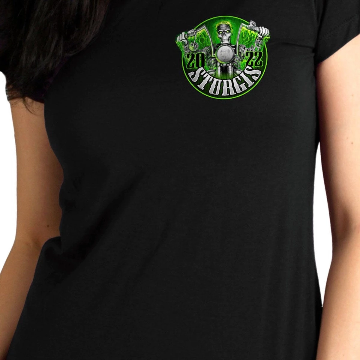Hot Leathers 2022 Sturgis Motorcycle Rally #1 Design SPL1788 Ladies Black Skull Riders T Shirt